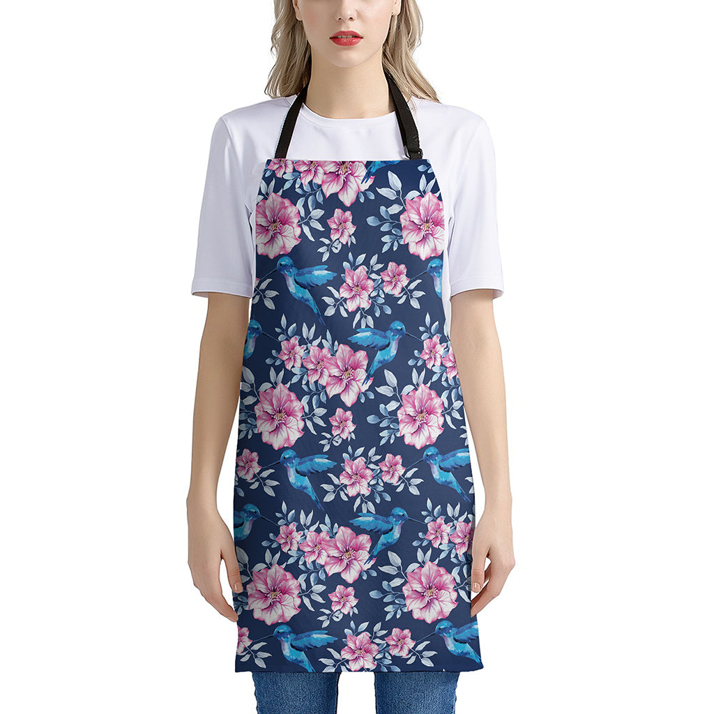 Pink Flowers And Hummingbird Print Apron