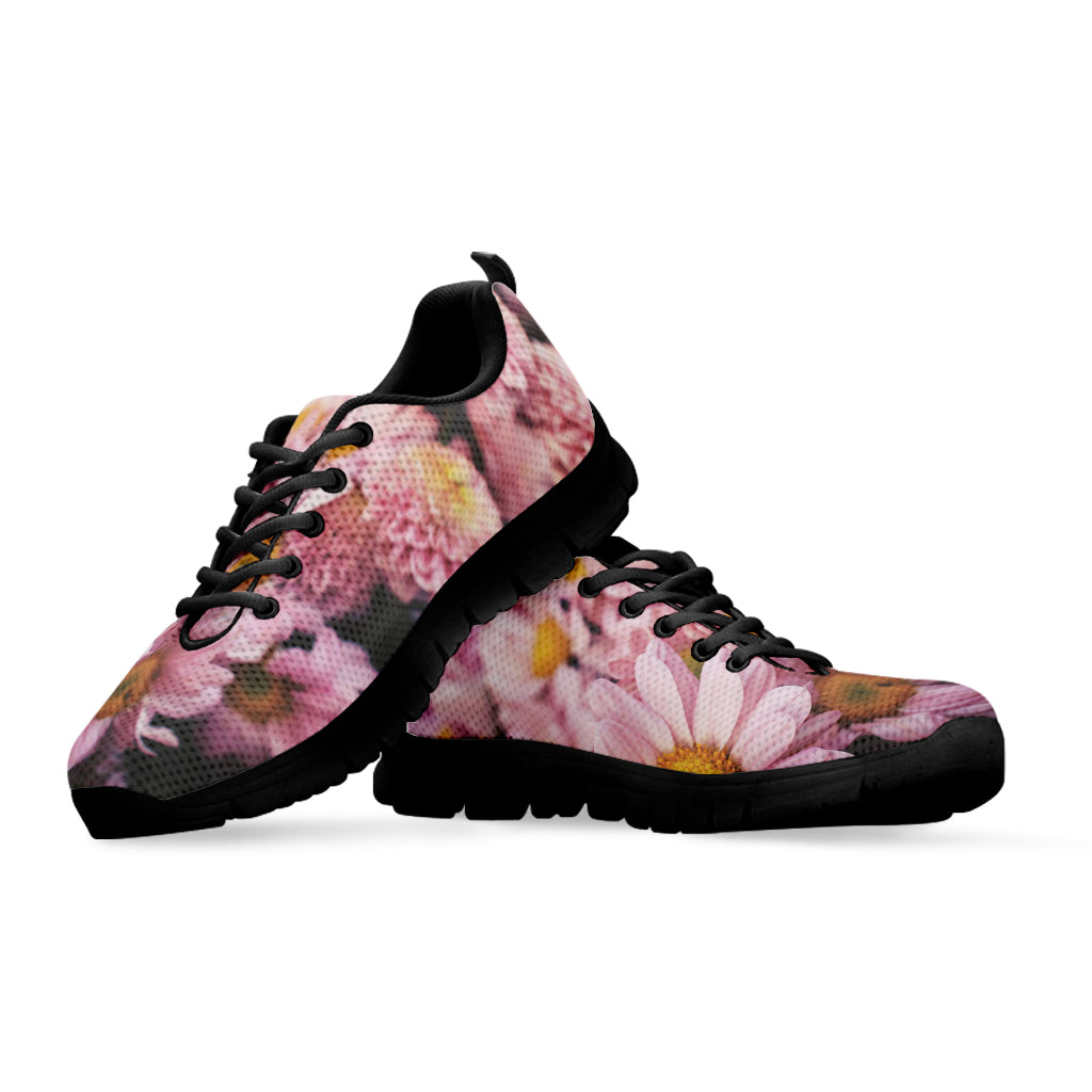 Pink Flowers Print Black Sneakers