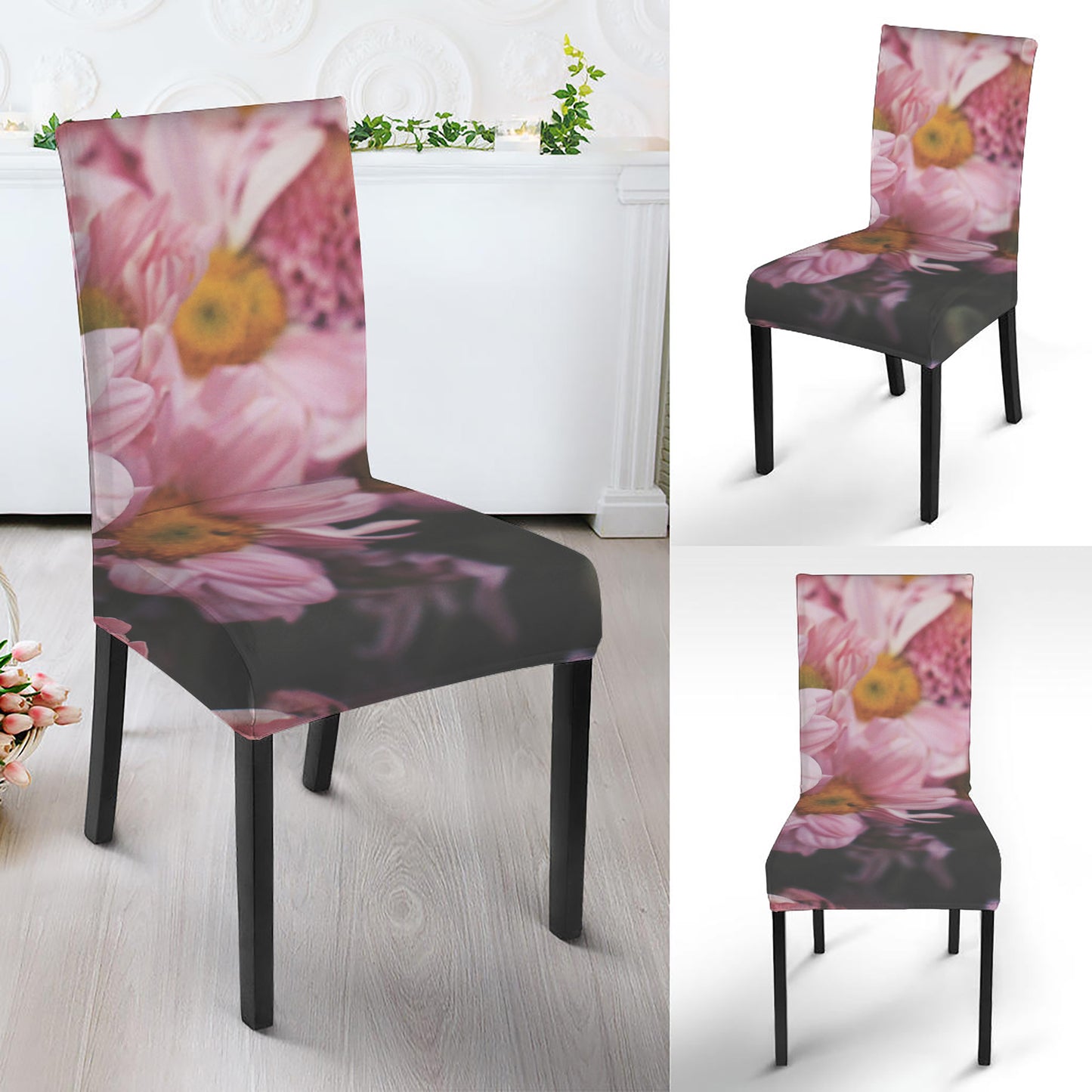 Pink Flowers Print Dining Chair Slipcover