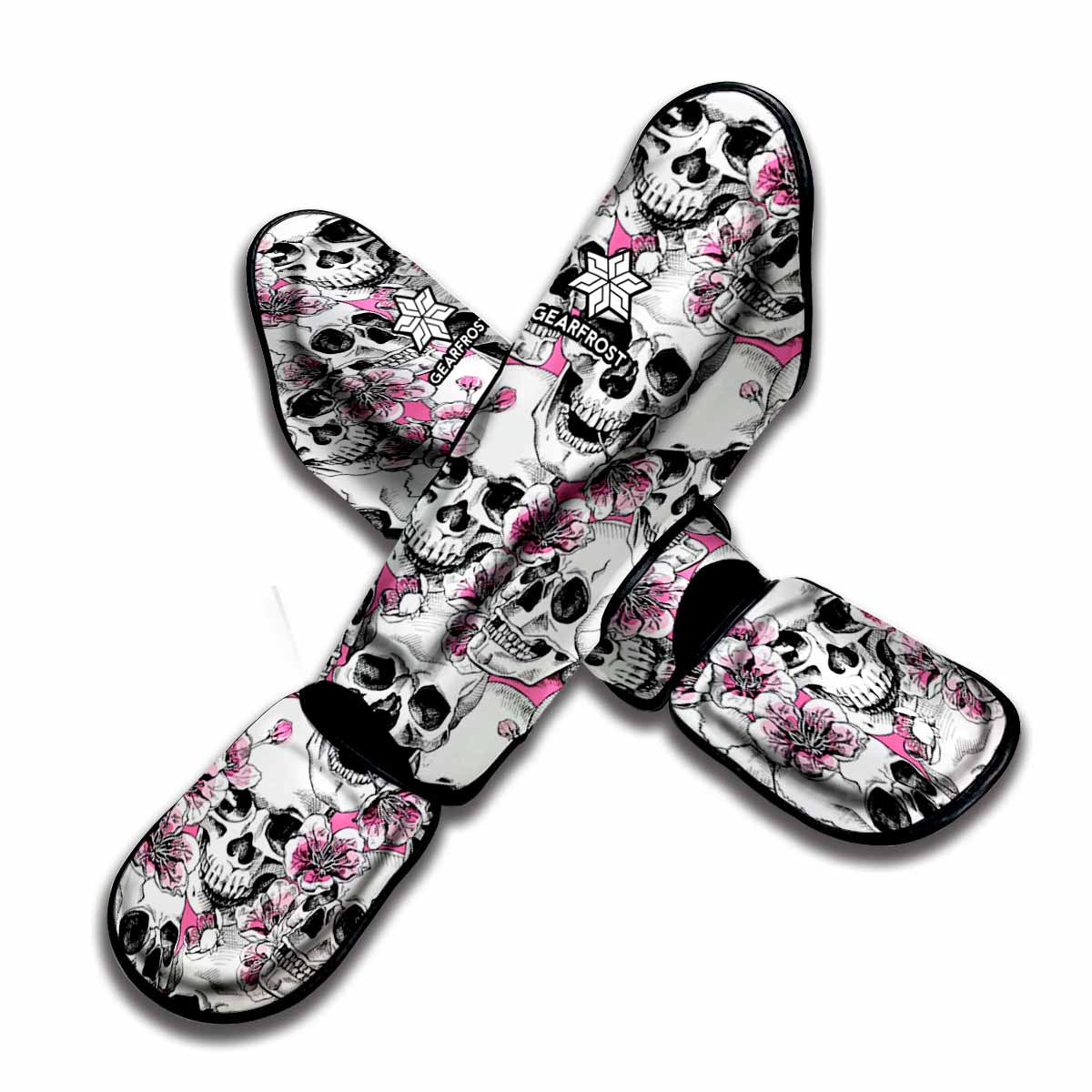 Pink Flowers Skull Pattern Print Muay Thai Shin Guard