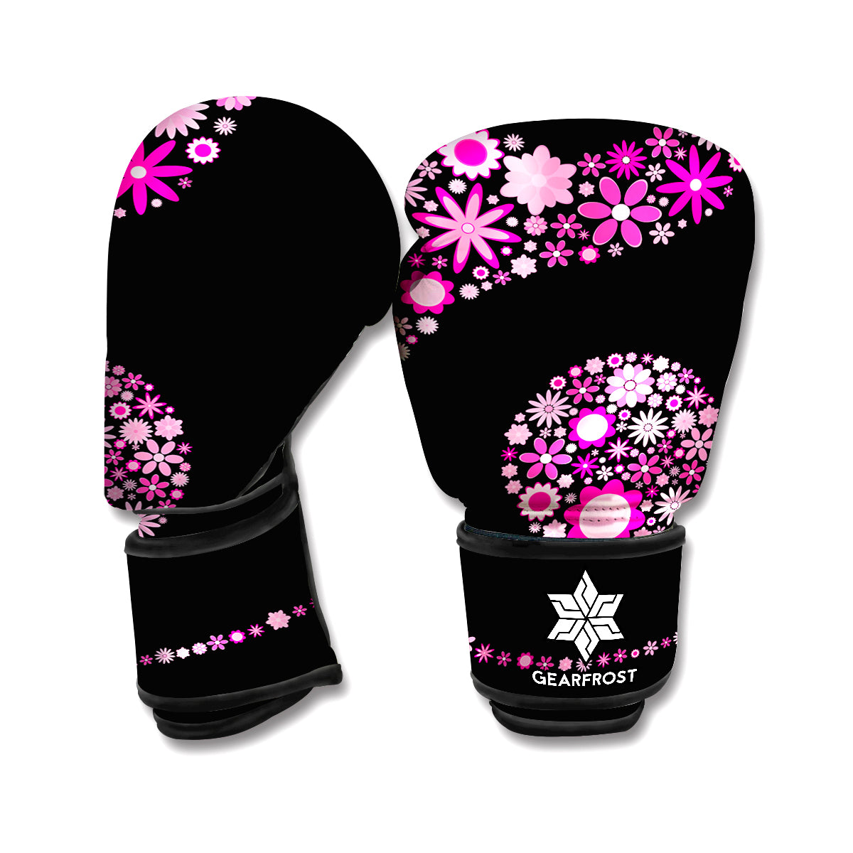 Pink Flowers Yin Yang Print Boxing Gloves