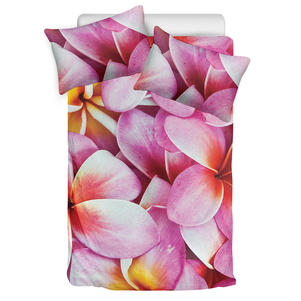 Pink Frangipani Flower Print Duvet Cover Bedding Set