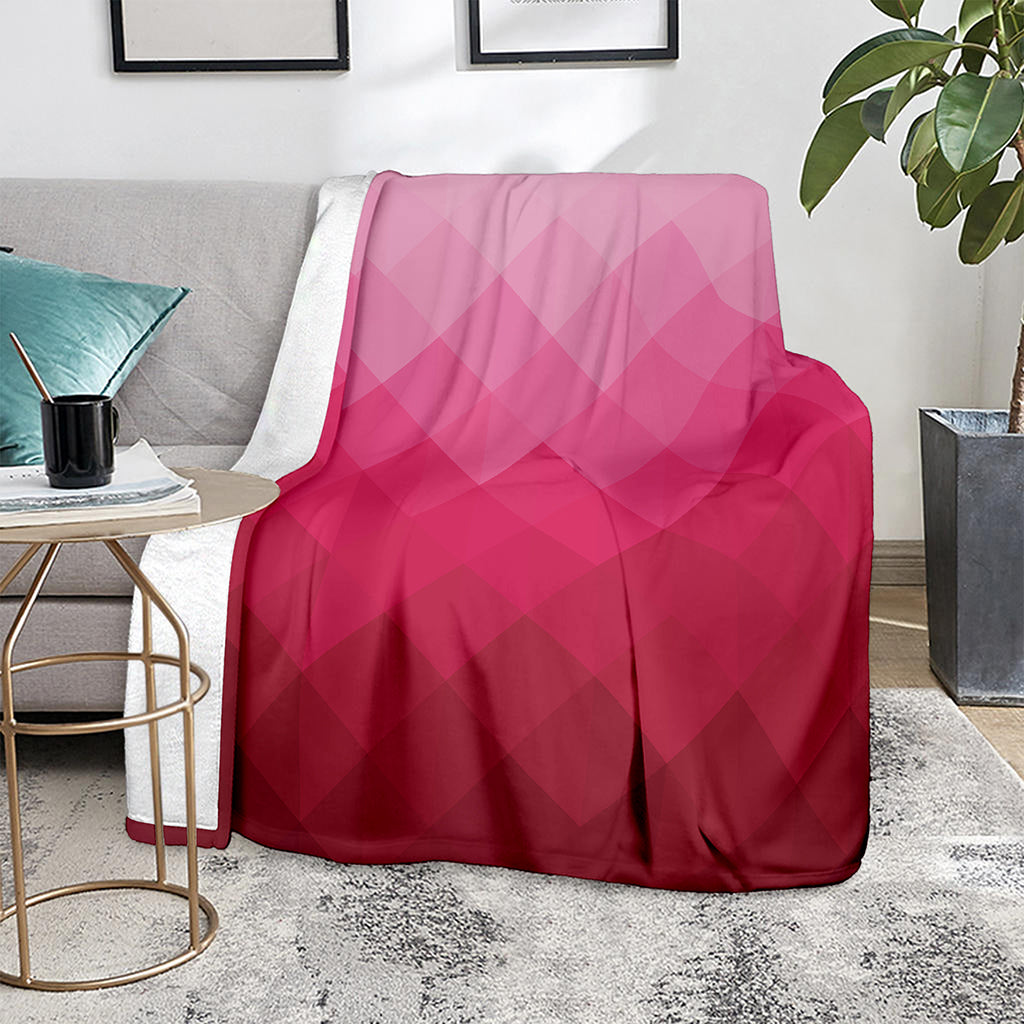 Pink Geometric Square Pattern Print Blanket