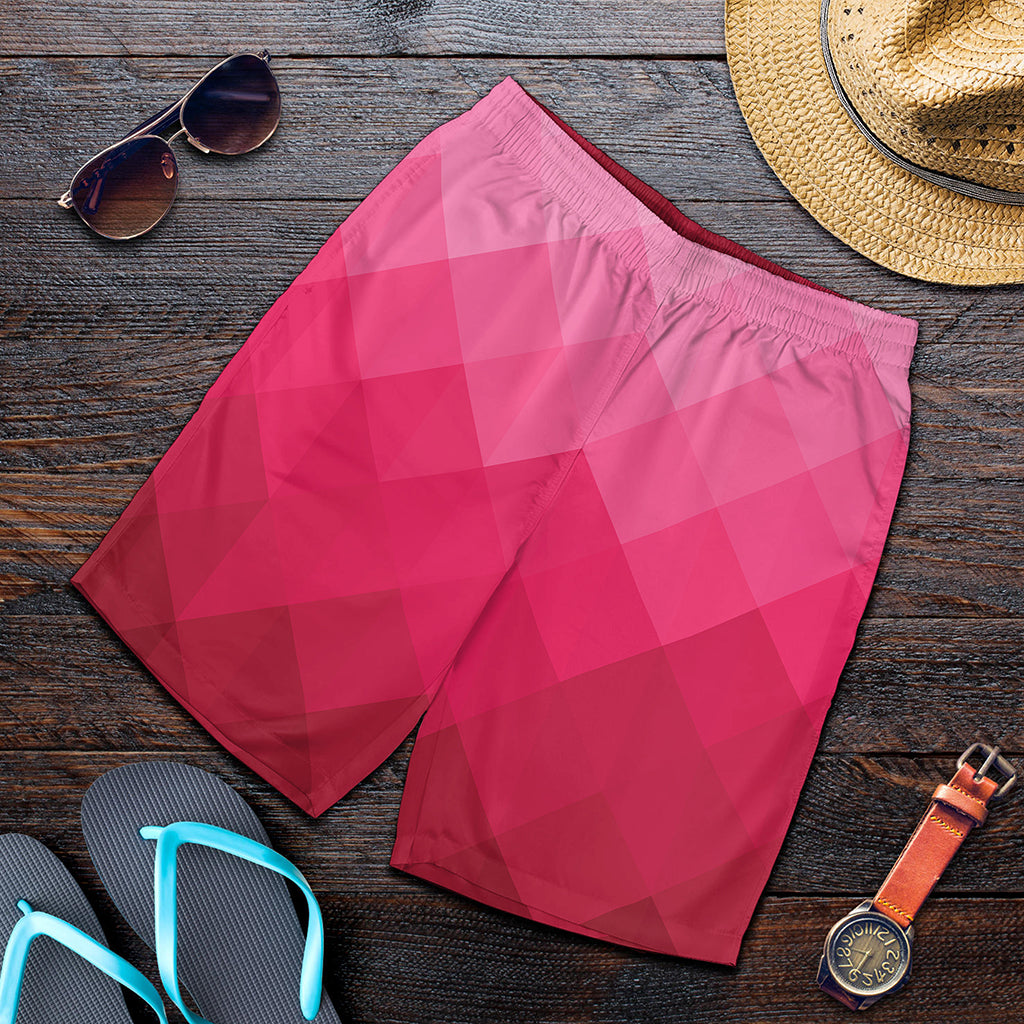 Pink Geometric Square Pattern Print Men's Shorts