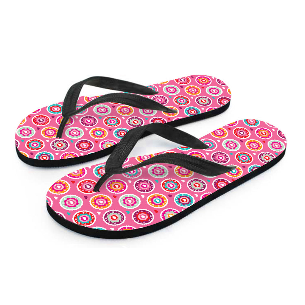 Pink Girly Flower Pattern Print Flip Flops