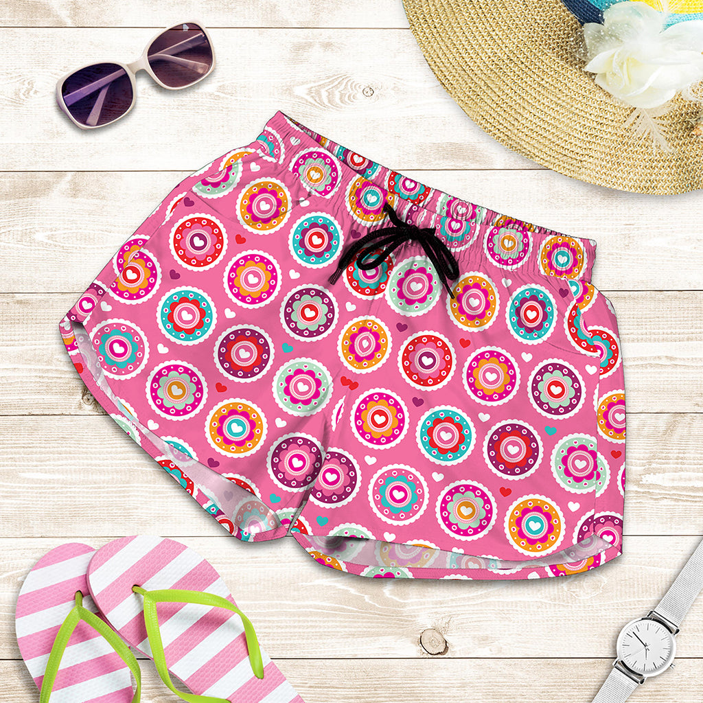 Pink Girly Flower Pattern Print Women's Shorts