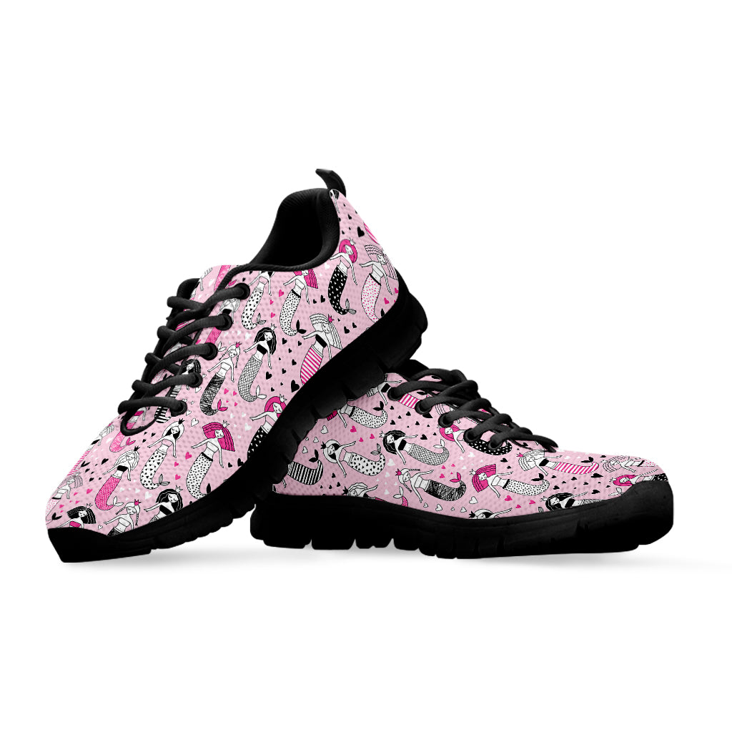 Pink Girly Mermaid Pattern Print Black Sneakers