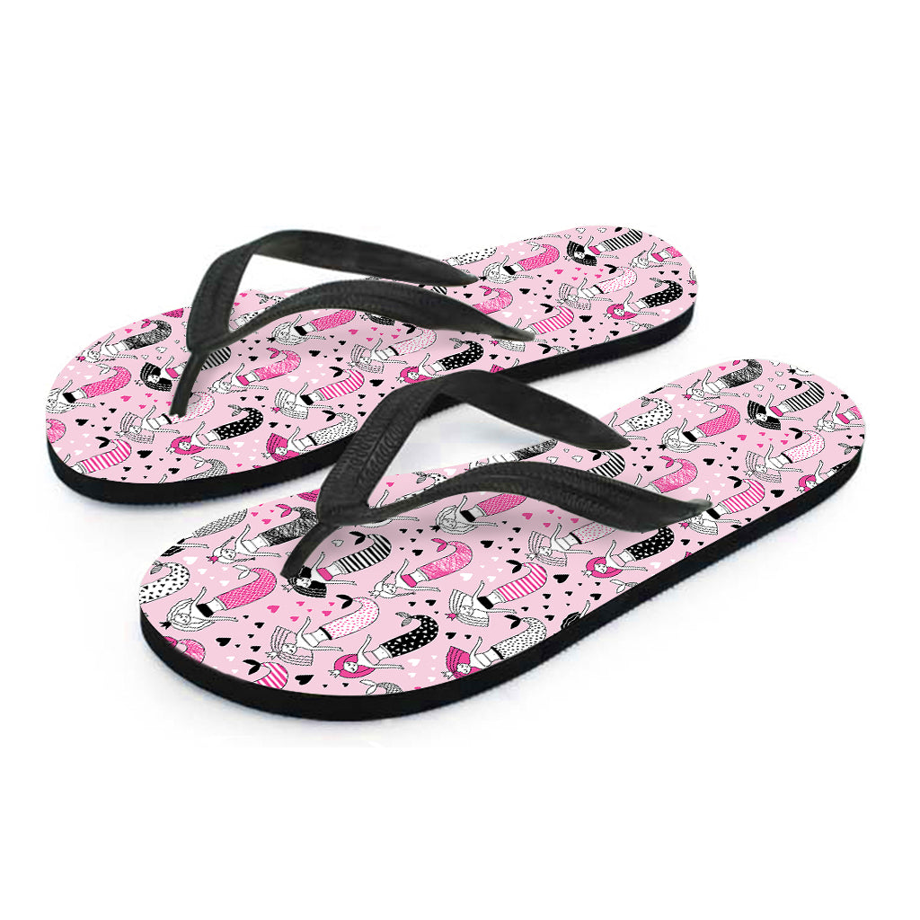 Pink Girly Mermaid Pattern Print Flip Flops