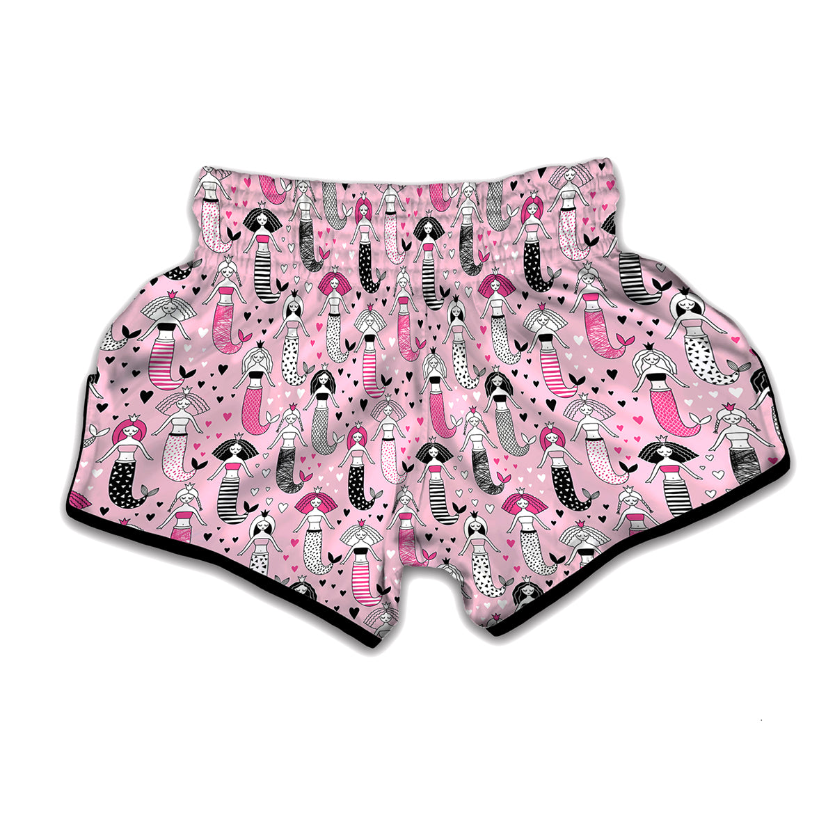 Pink Girly Mermaid Pattern Print Muay Thai Boxing Shorts