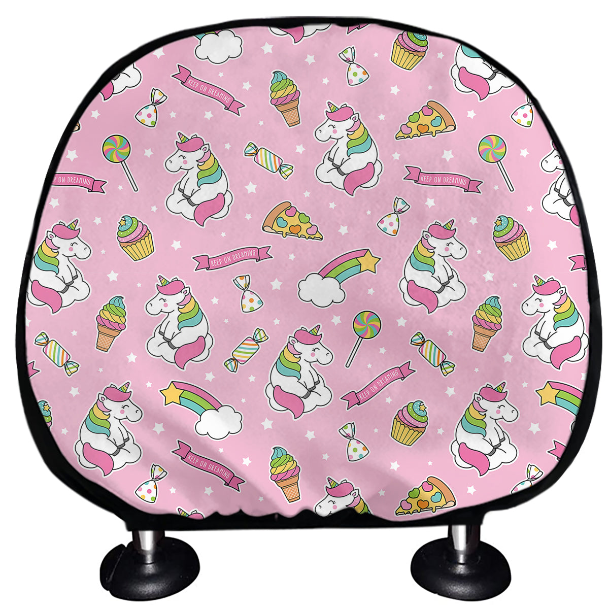 Pink Girly Unicorn Pattern Print Car Headrest Covers