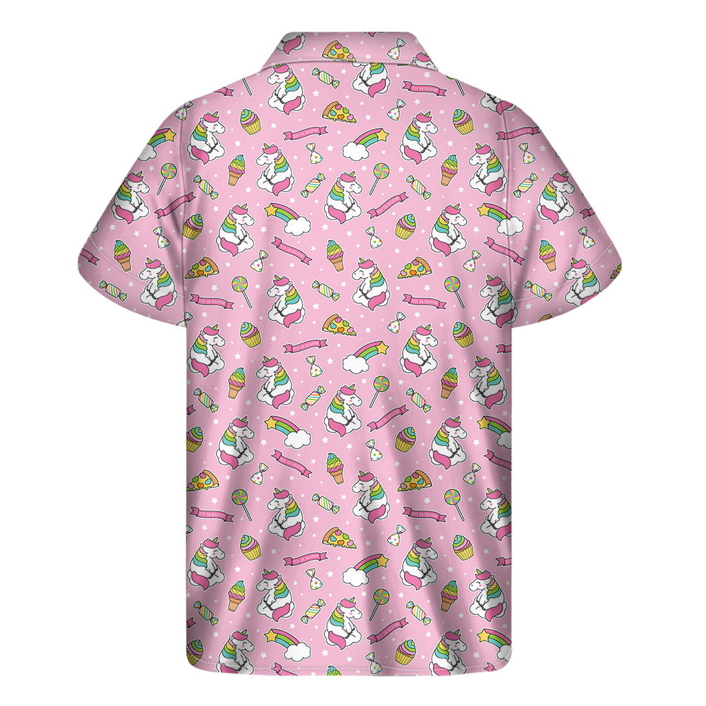 Pink Girly Unicorn Pattern Print Men's Short Sleeve Shirt