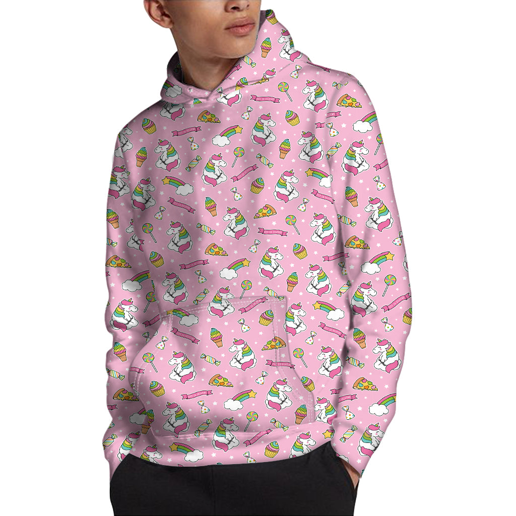 Pink Girly Unicorn Pattern Print Pullover Hoodie