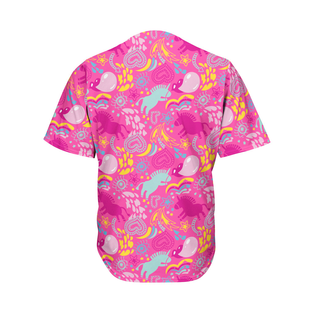 Pink Girly Unicorn Print Men's Baseball Jersey