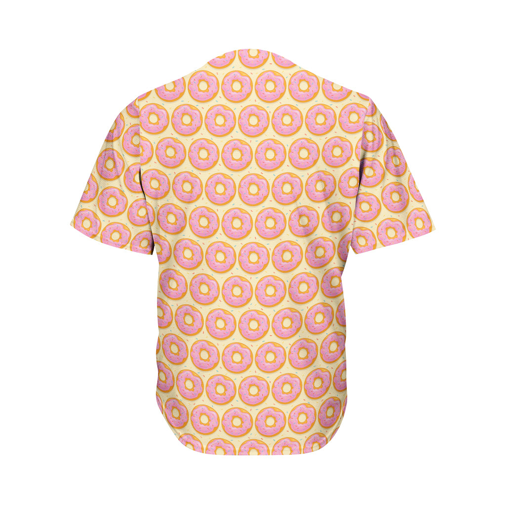 Pink Glazed Donut Pattern Print Men's Baseball Jersey