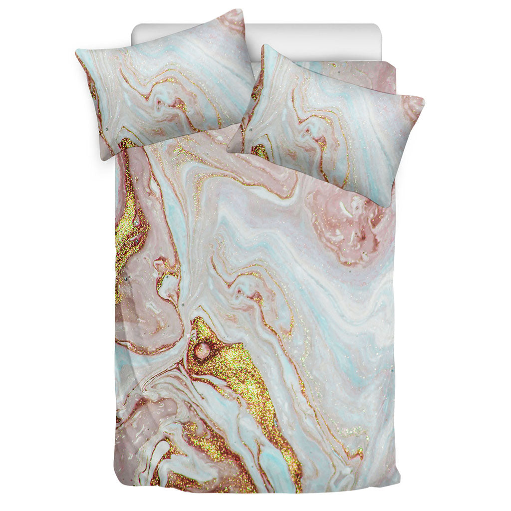 Pink Gold Liquid Marble Print Duvet Cover Bedding Set