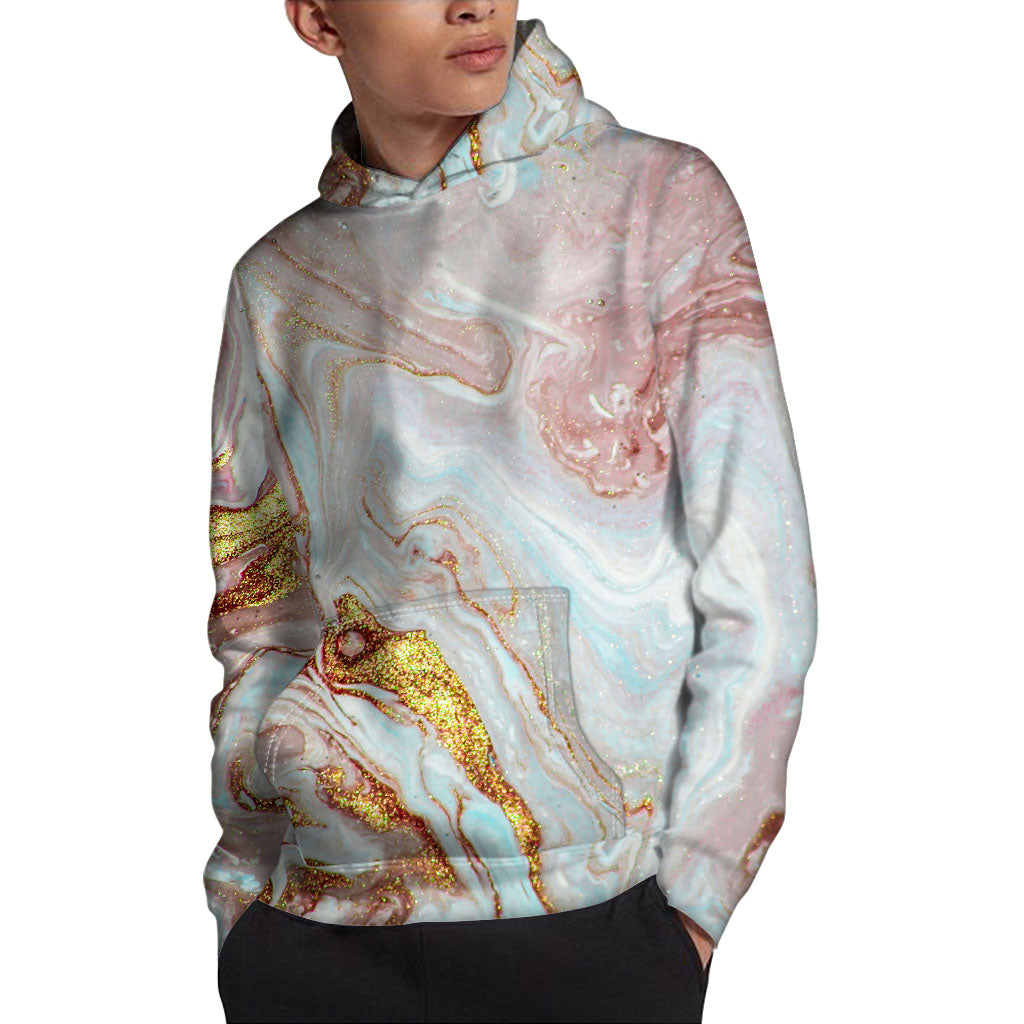 Pink Gold Liquid Marble Print Pullover Hoodie