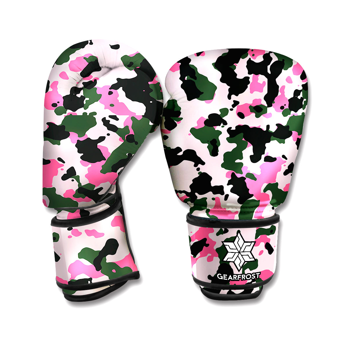 Pink Green And Black Camouflage Print Boxing Gloves