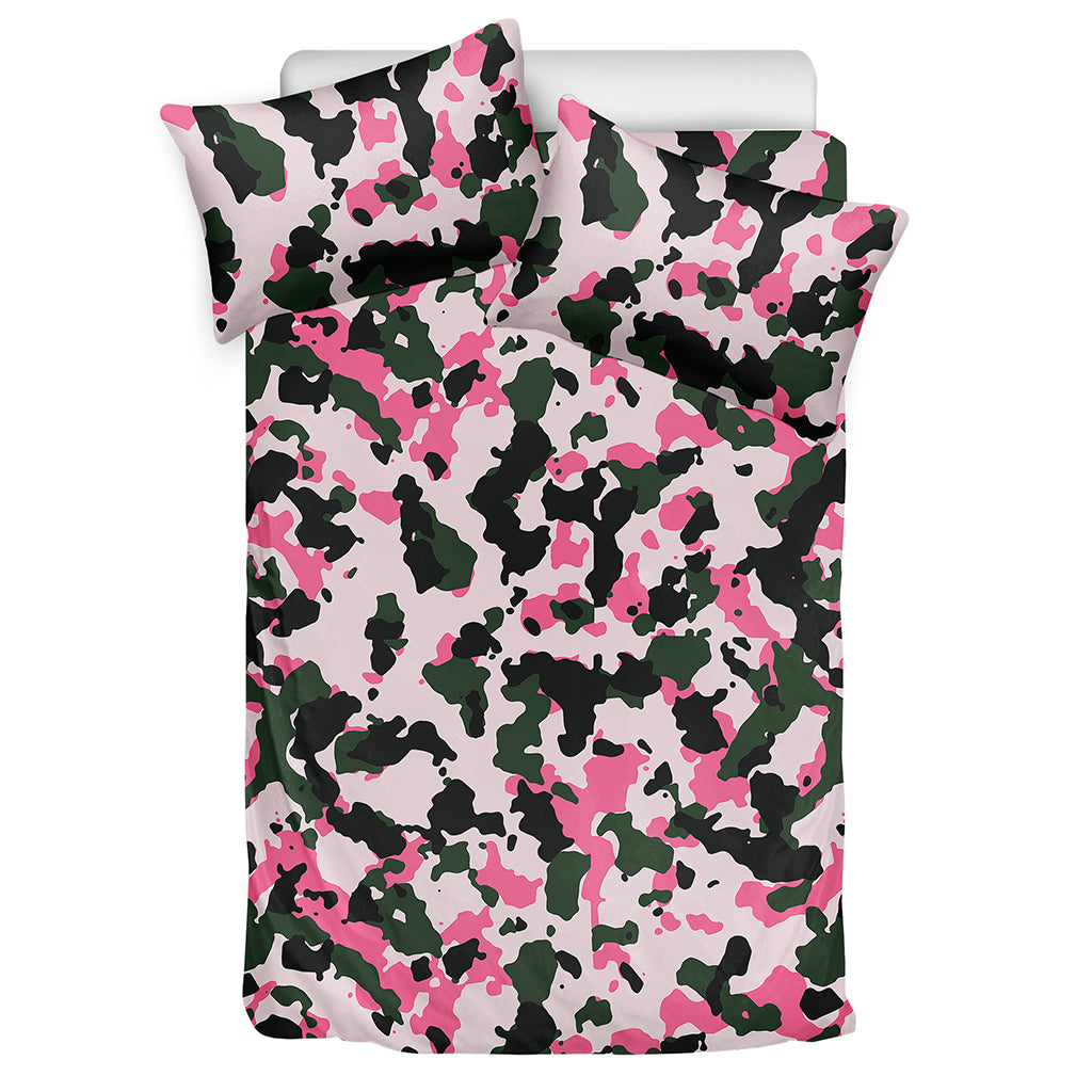 Pink Green And Black Camouflage Print Duvet Cover Bedding Set