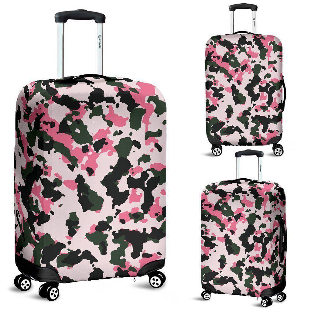 Pink Green And Black Camouflage Print Luggage Cover GearFrost