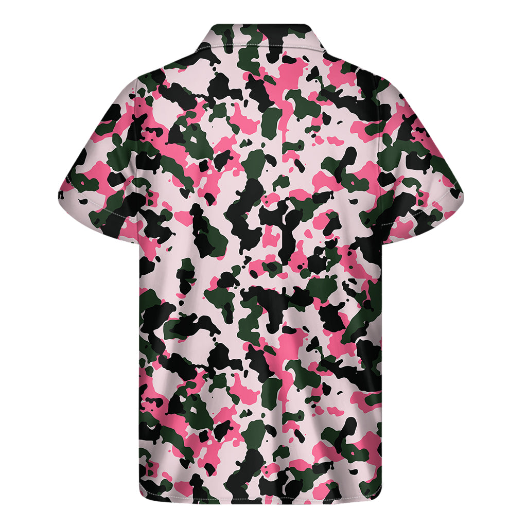 Pink Green And Black Camouflage Print Men's Short Sleeve Shirt