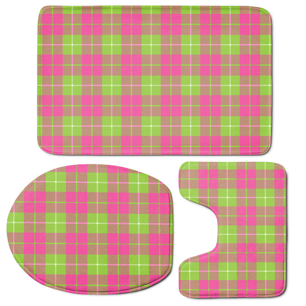 Pink Green And White Tartan Print 3 Piece Bath Mat Set