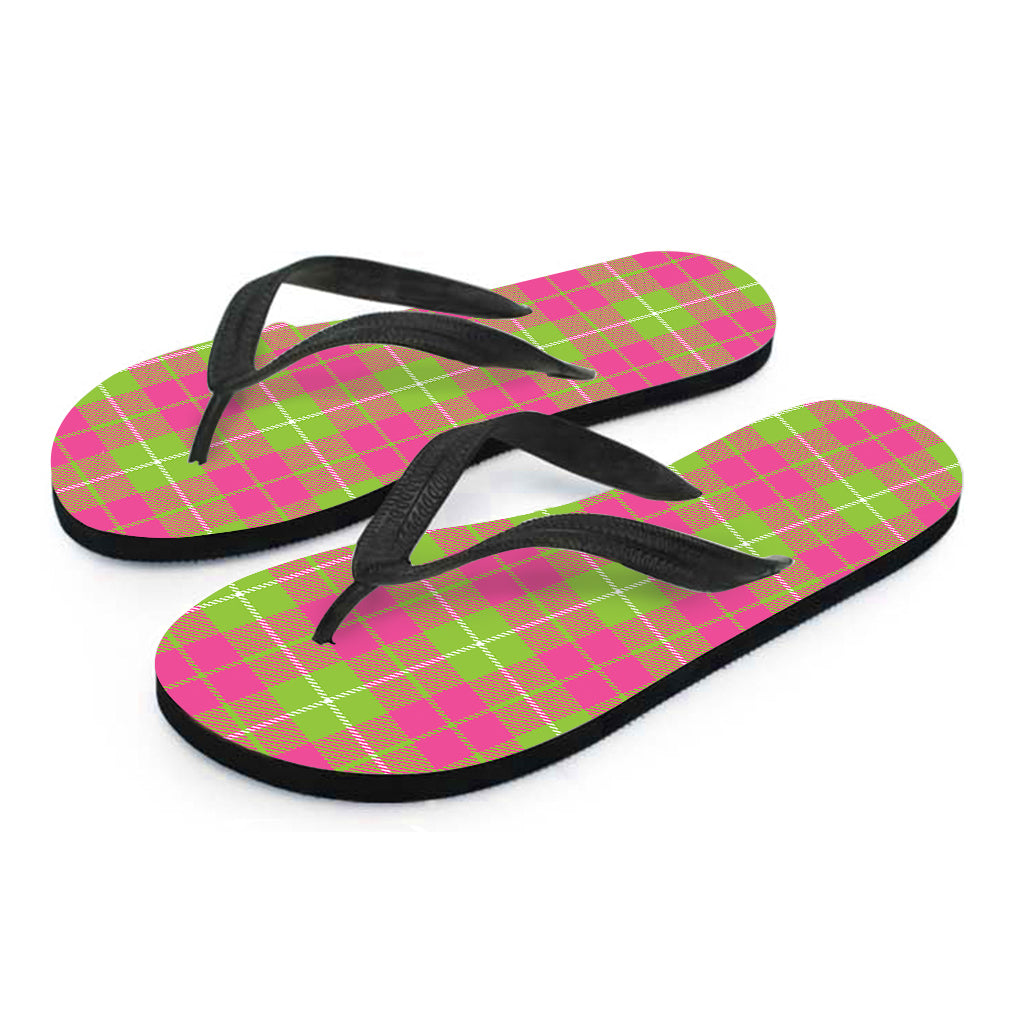 Pink Green And White Tartan Print Flip Flops