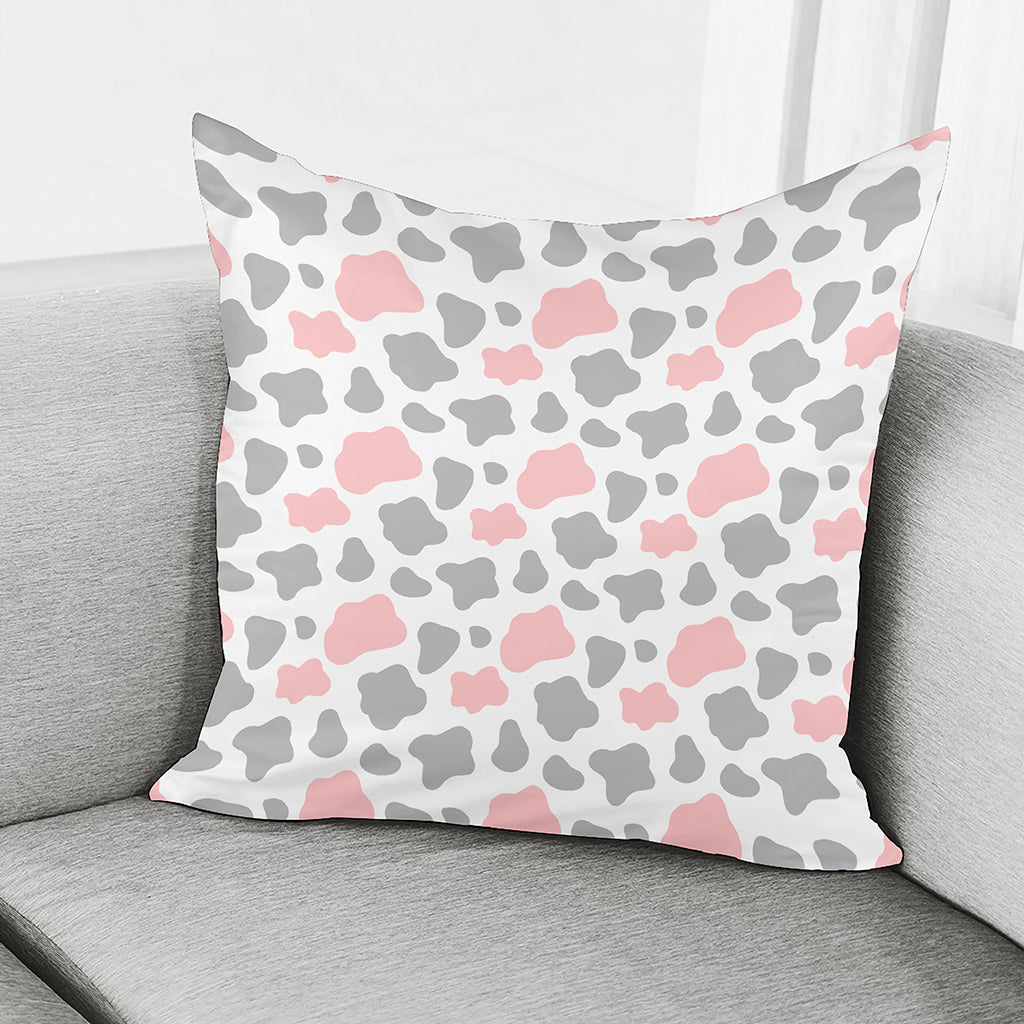 Pink Grey And White Cow Print Pillow Cover
