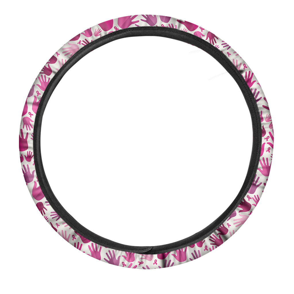 Pink Hand Breast Cancer Pattern Print Car Steering Wheel Cover