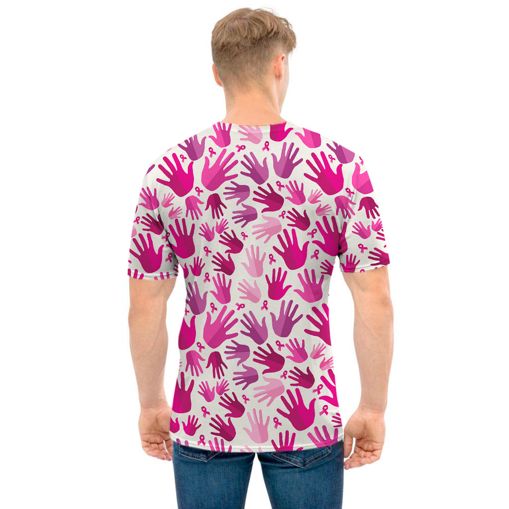 Pink Hand Breast Cancer Pattern Print Men's T-Shirt