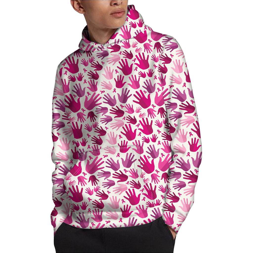 Pink Hand Breast Cancer Pattern Print Pullover Hoodie