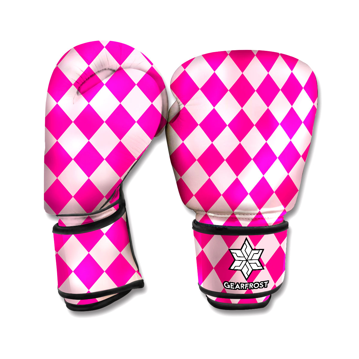 Pink Harlequin Pattern Print Boxing Gloves