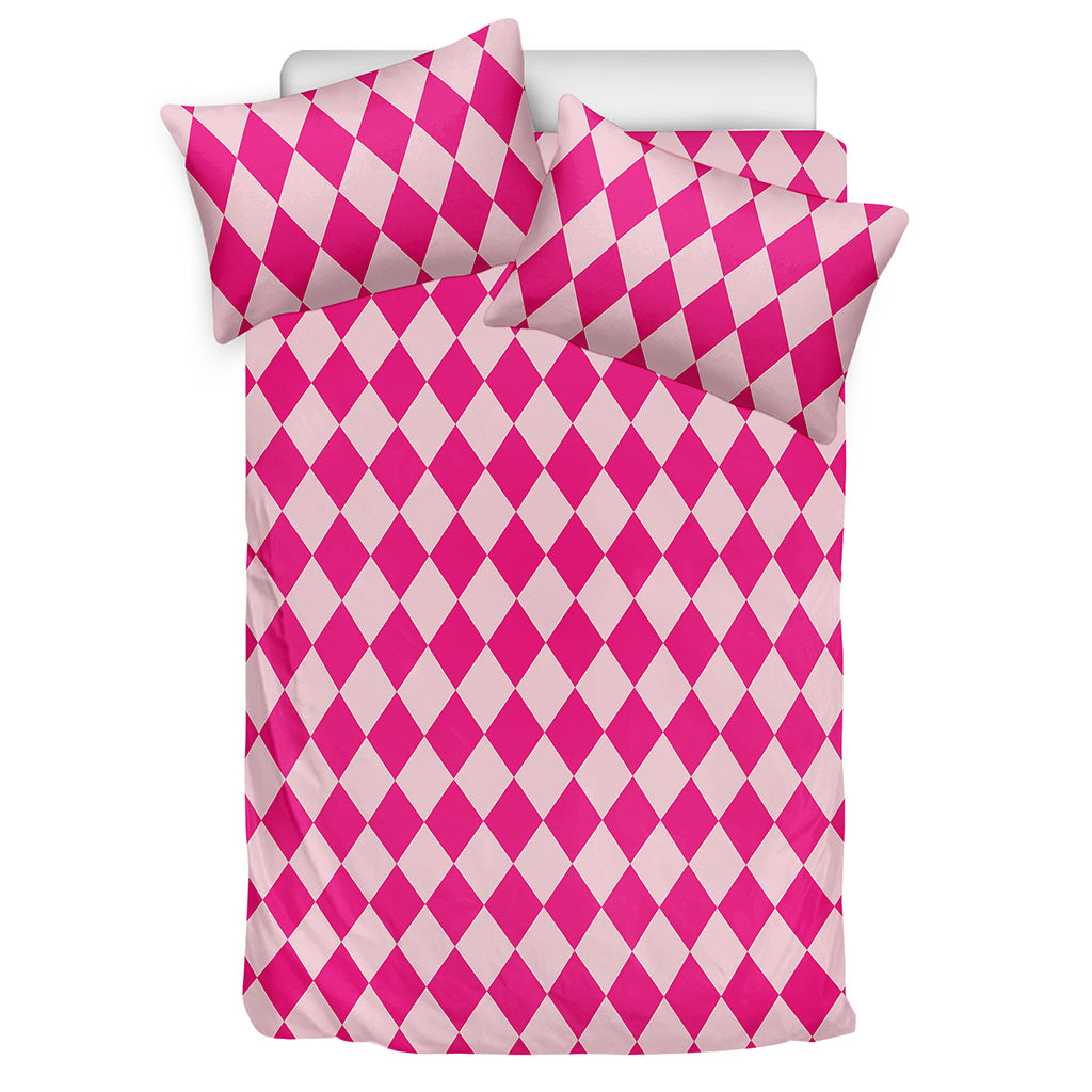 Pink Harlequin Pattern Print Duvet Cover Bedding Set