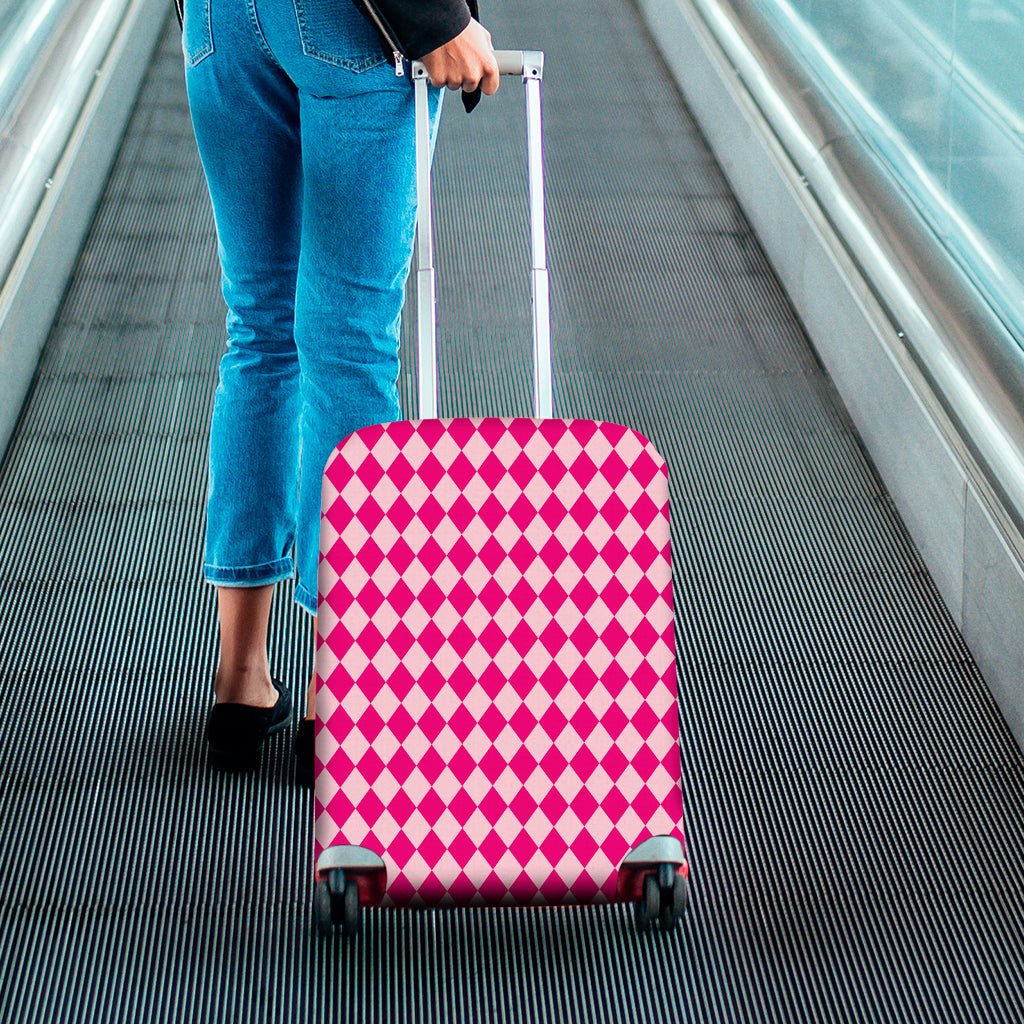 Pink Harlequin Pattern Print Luggage Cover