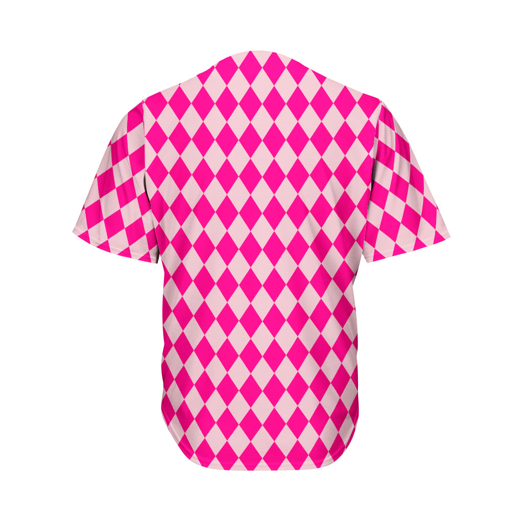 Pink Harlequin Pattern Print Men's Baseball Jersey