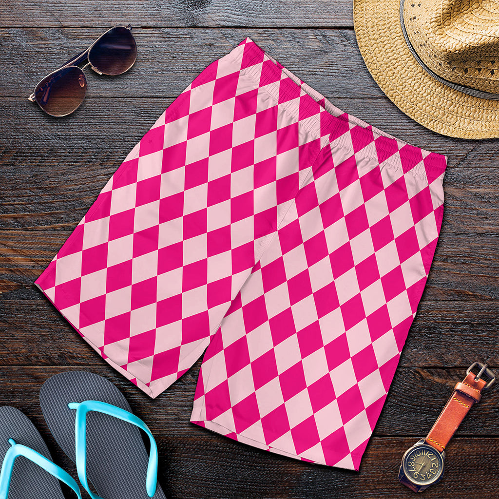 Pink Harlequin Pattern Print Men's Shorts