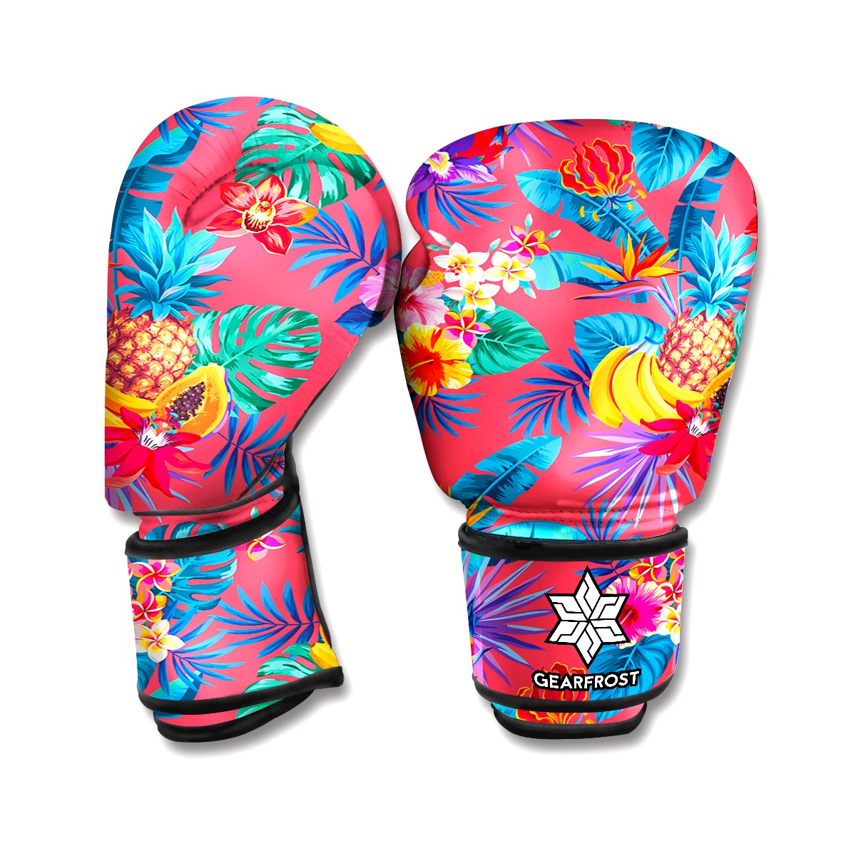 Pink Hawaiian Fruits Pattern Print Boxing Gloves