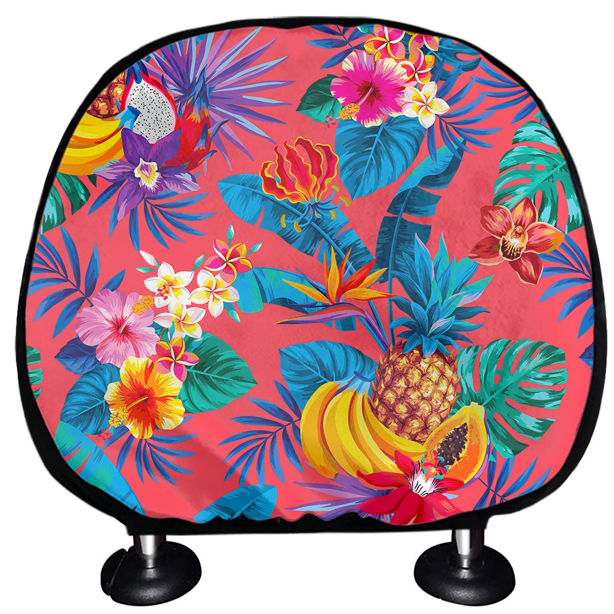 Pink Hawaiian Fruits Pattern Print Car Headrest Covers