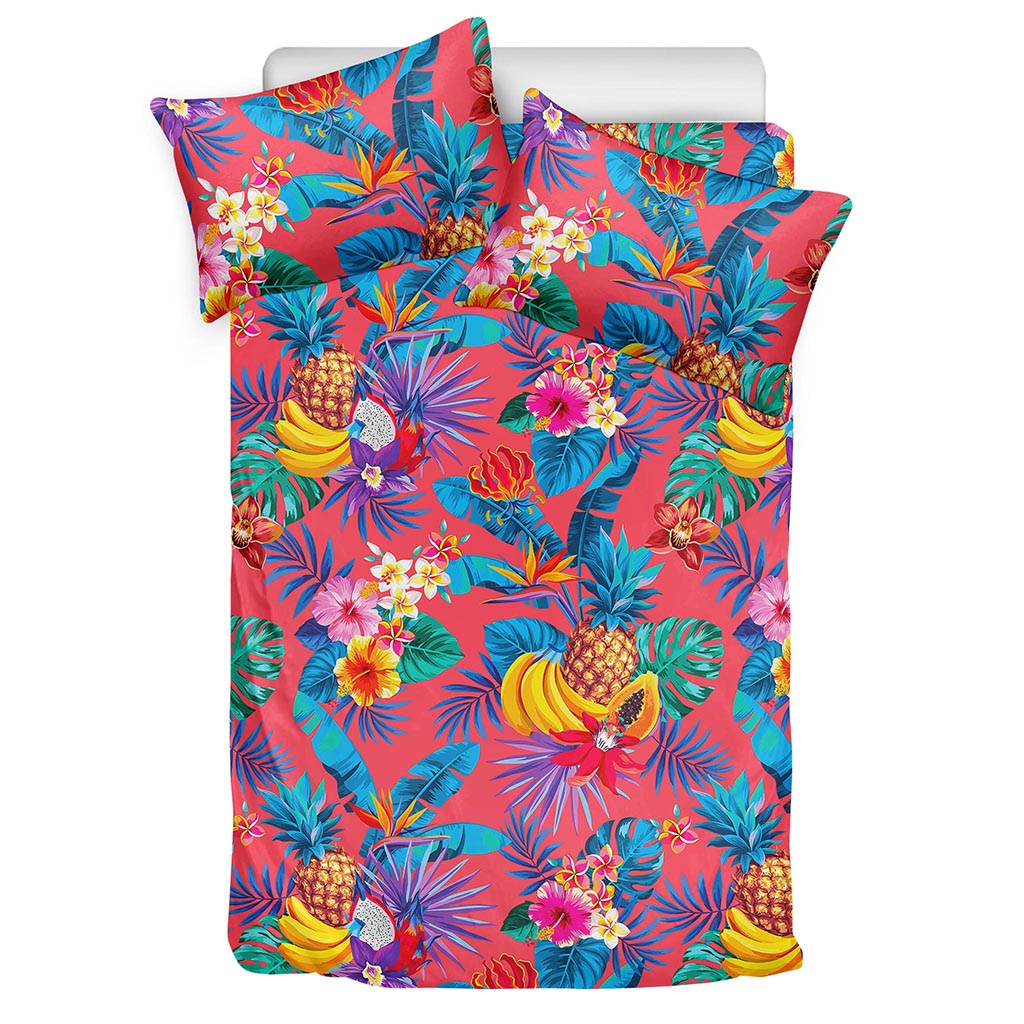 Pink Hawaiian Fruits Pattern Print Duvet Cover Bedding Set