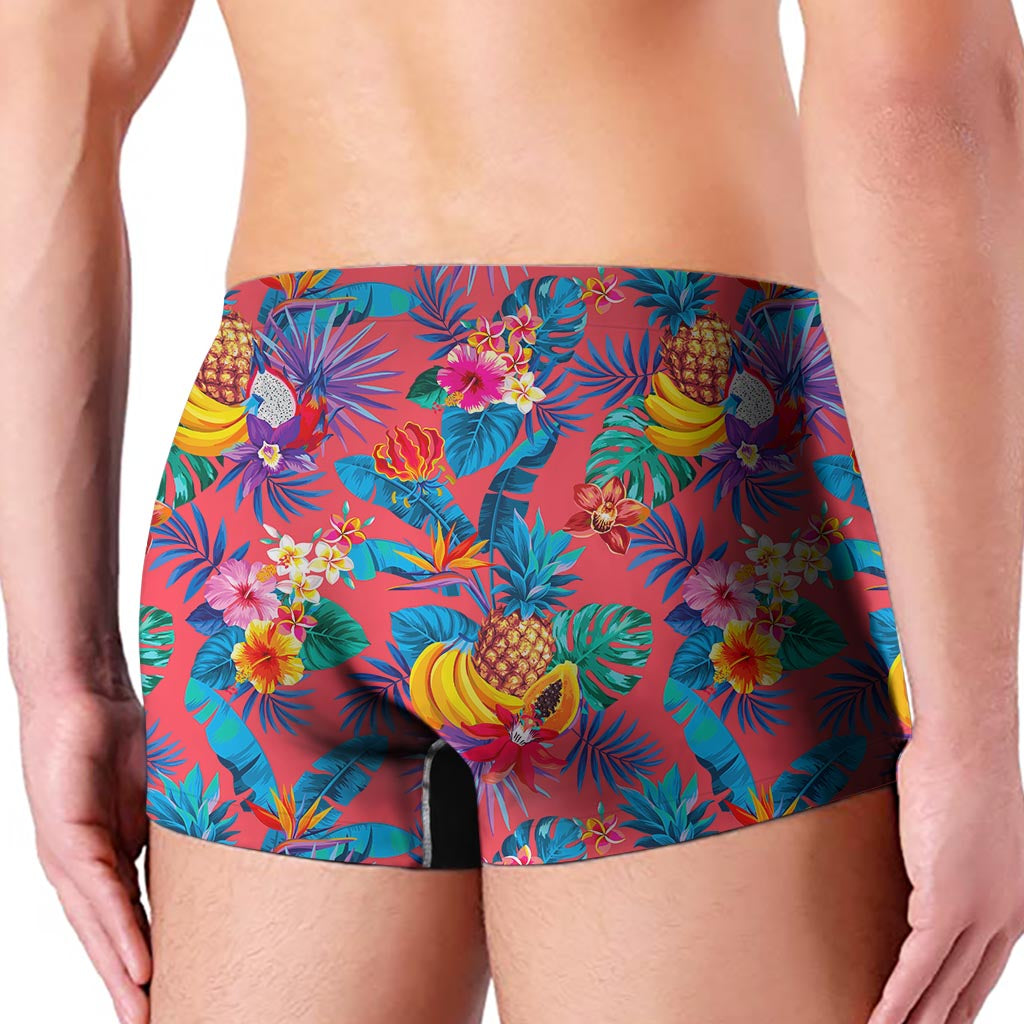 Pink Hawaiian Fruits Pattern Print Men's Boxer Briefs