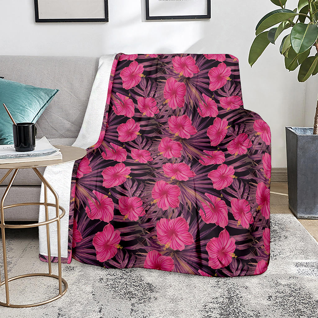 Pink Hawaiian Hibiscus Pattern Print Blanket