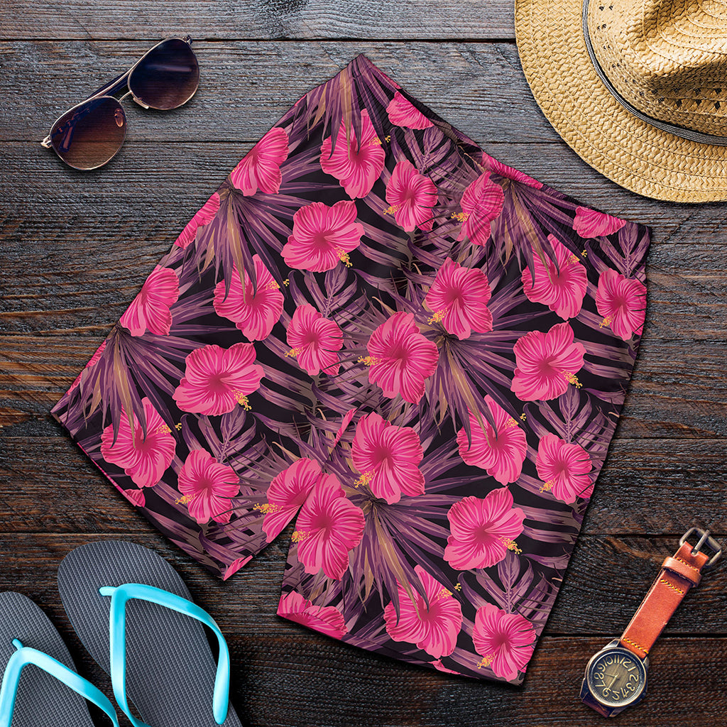 Pink Hawaiian Hibiscus Pattern Print Men's Shorts