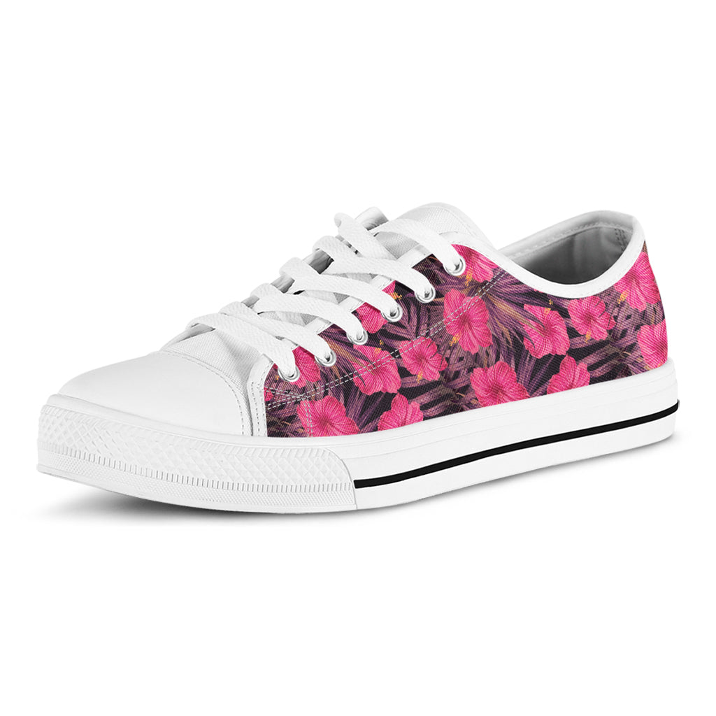Pink Hawaiian Hibiscus Pattern Print White Low Top Shoes