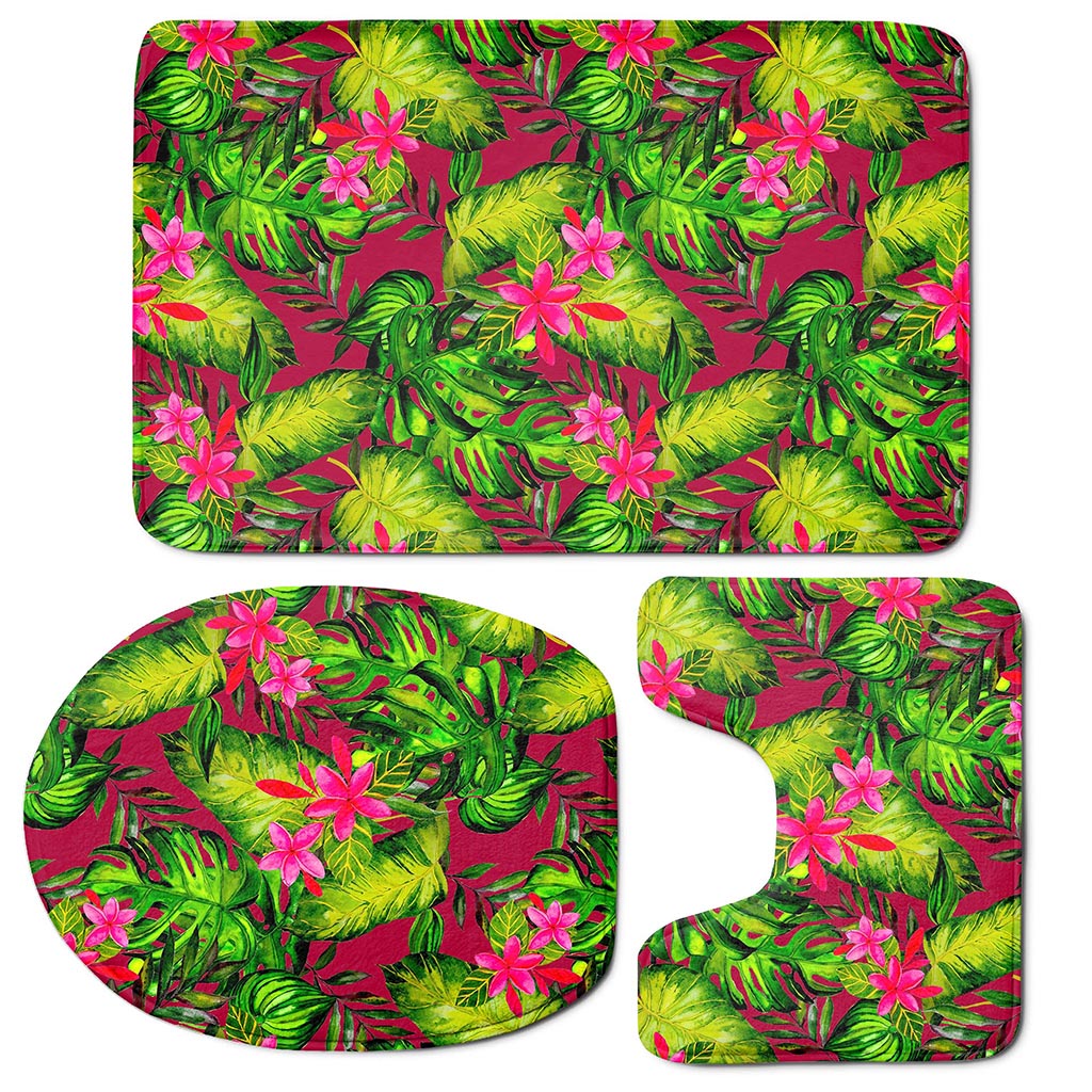 Pink Hawaiian Tropical Pattern Print 3 Piece Bath Mat Set