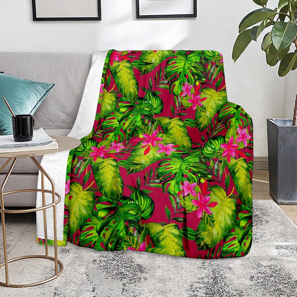 Pink Hawaiian Tropical Pattern Print Blanket