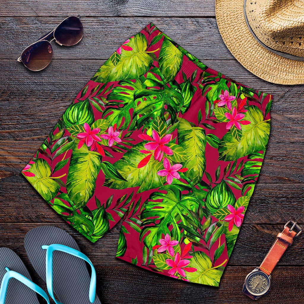 Pink Hawaiian Tropical Pattern Print Men's Shorts
