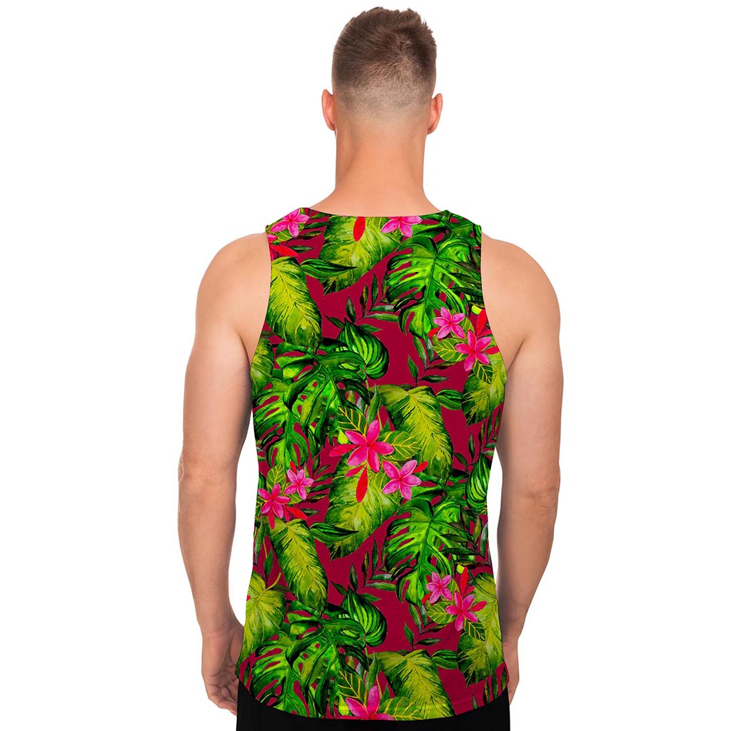Pink Hawaiian Tropical Pattern Print Men's Tank Top