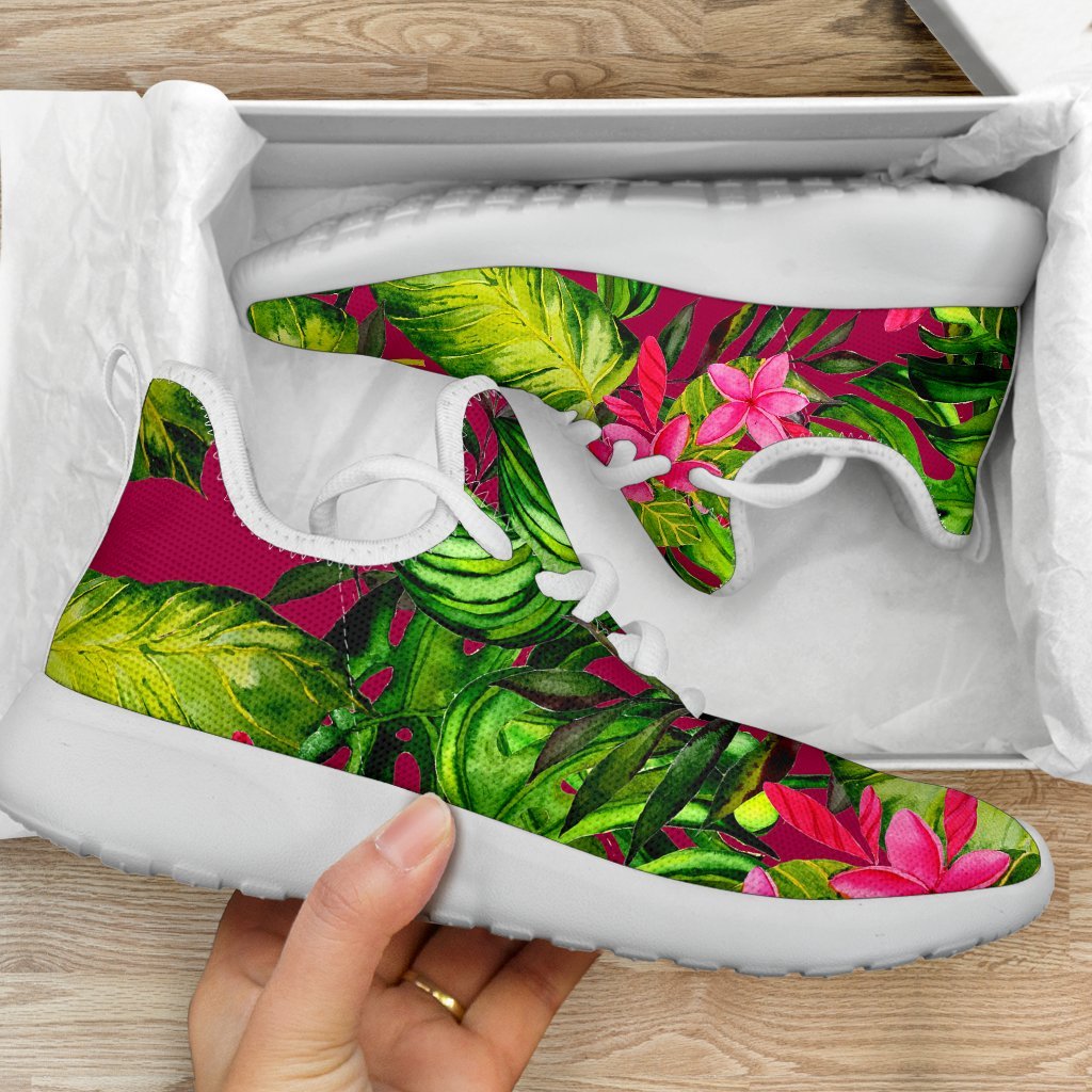 Pink Hawaiian Tropical Pattern Print Mesh Knit Shoes GearFrost