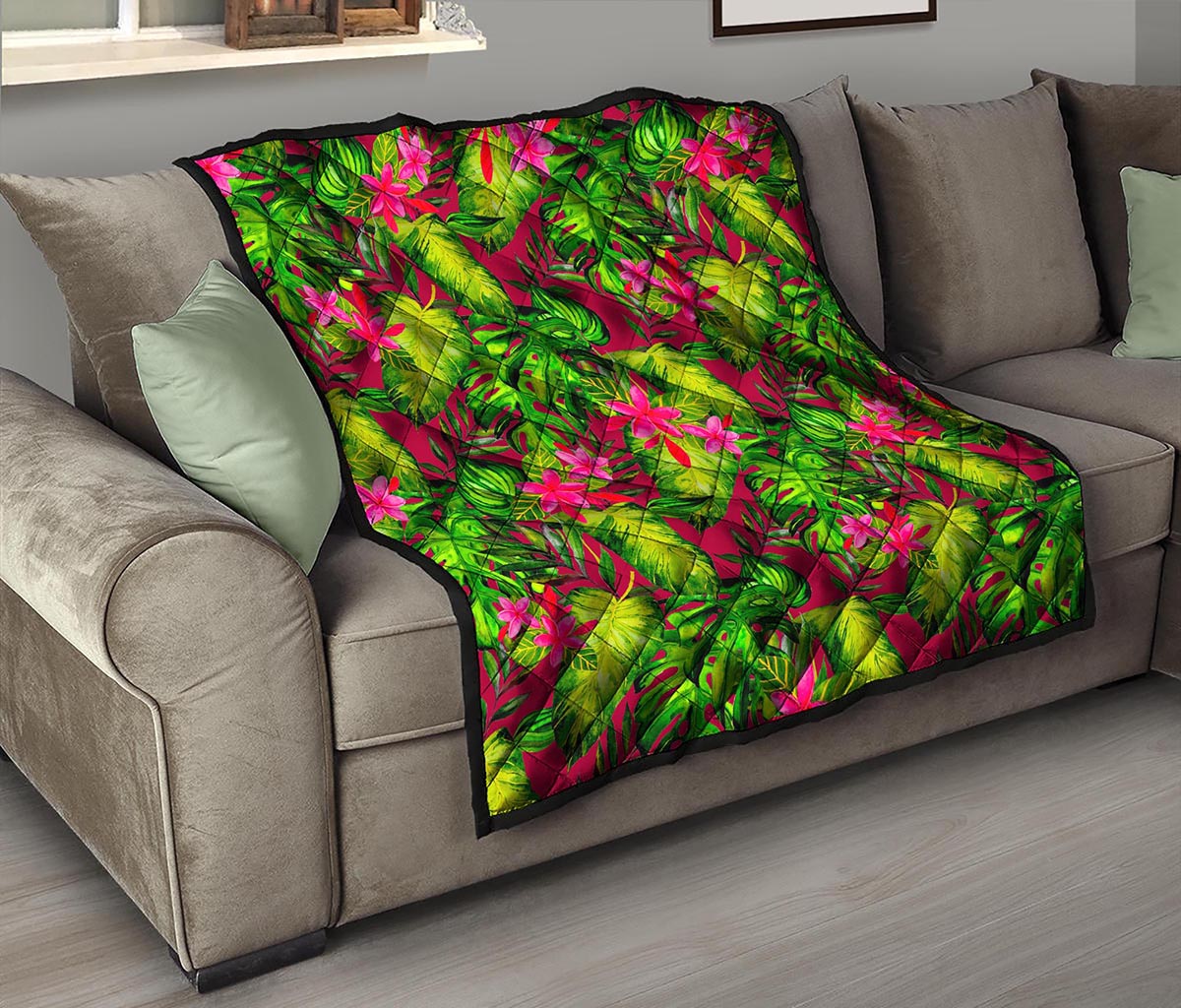Pink Hawaiian Tropical Pattern Print Quilt