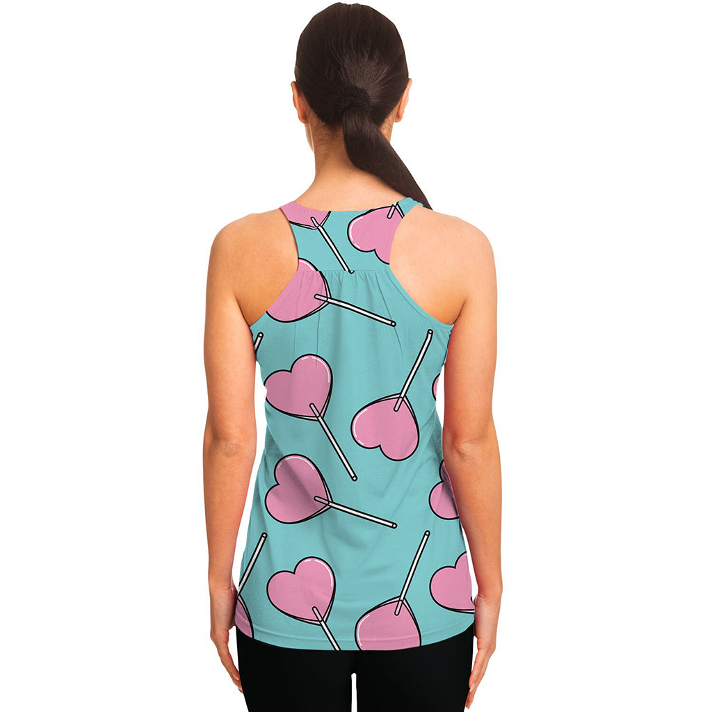 Pink Heart Lollipop Pattern Print Women's Racerback Tank Top