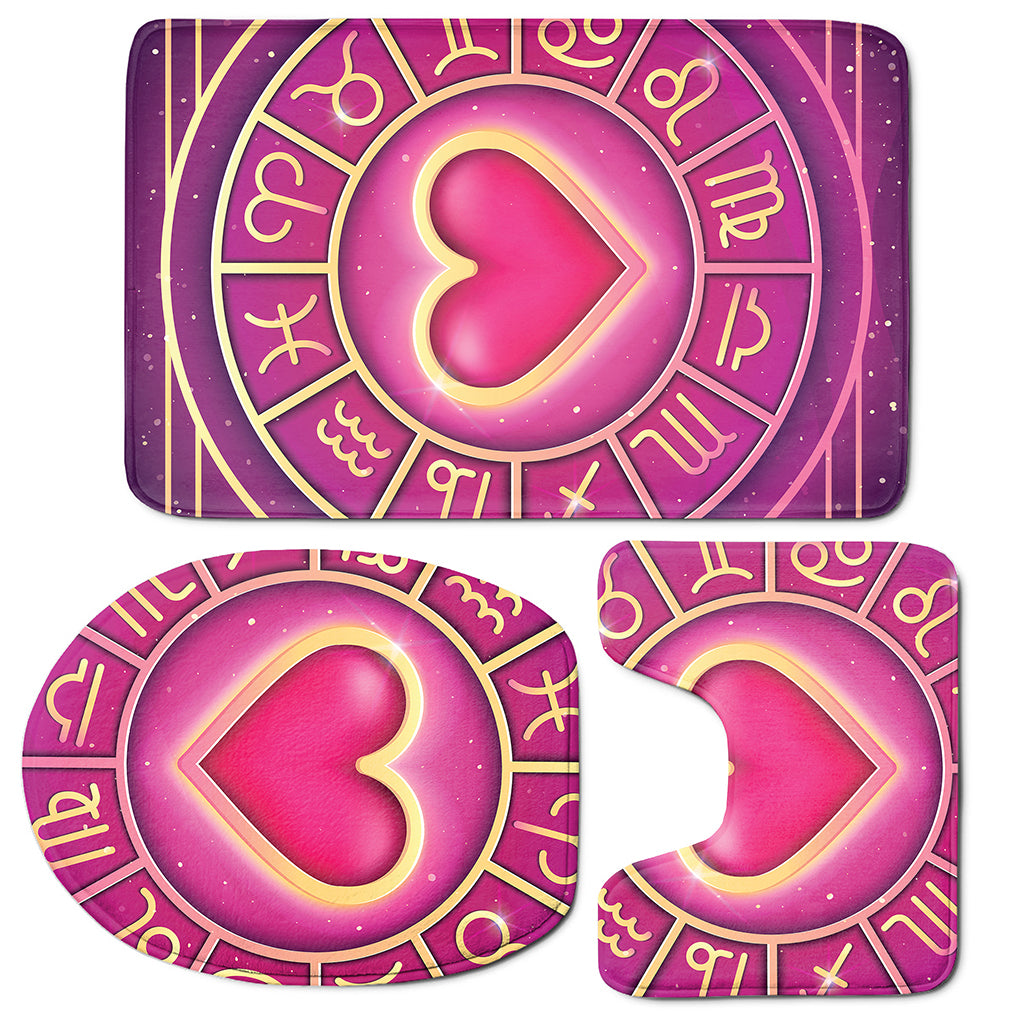 Pink Heart Zodiac Wheel Print 3 Piece Bath Mat Set